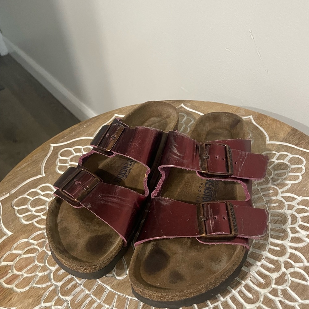 Birkenstock Arizona Red Metallic Sandals